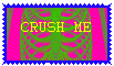 a devientart stamp with blue and yellow flashing text reading 'crush me' over an illustration of a green ribcage on a neon pink background